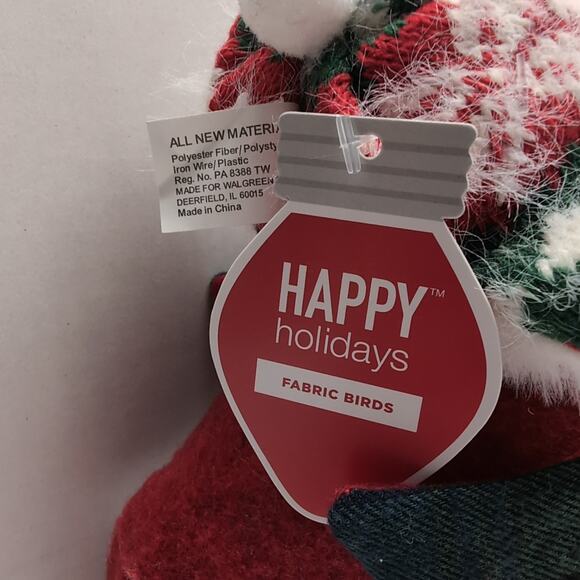 Walgreens Christmas Fabric Bird Tabletop Decor Red Fur Hat Happy Holidays - Picture 7 of 9